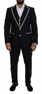 Black Wool White Silk Slim Fit Suit