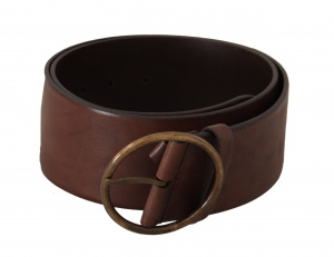 Dark Brown Wide Waist Leather Metal Round Buckle Belt