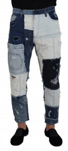 Blue Cotton Patchwork Mens Denim Jeans
