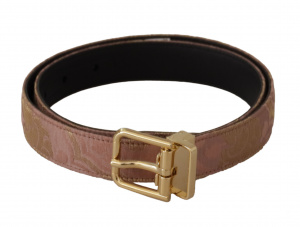 Rose Gold Leather Logo Engraved Metal Buckle Belt