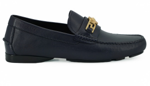 Navy Blue Calf Leather Loafers Shoes