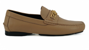 Beige Calf Leather Loafers Shoes