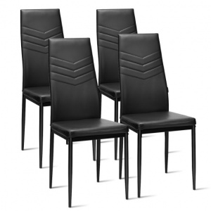 Black PVC Leather High Back Dining Room Chairs Set of 4