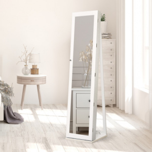 Standing Lockable Jewelry Storage Organizer with Full-Length Mirror-White