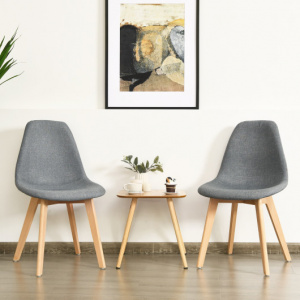 2 Pieces Modern Dining Chair Set with Wood Legs and Fabric Cushion Seat ...