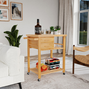 Babmboo Kitchen Island on Wheels with Rack and Drawers