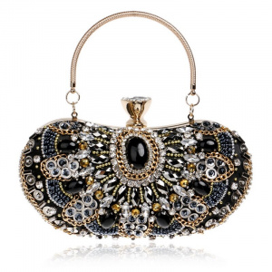 Elegant Small Beaded Party Clutch Black Evening Bags for Women with Crystal Decoration