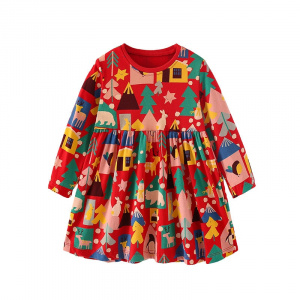 Kids Long Sleeve Christmas Dress, Colorful Cute Princess Dress for Girls