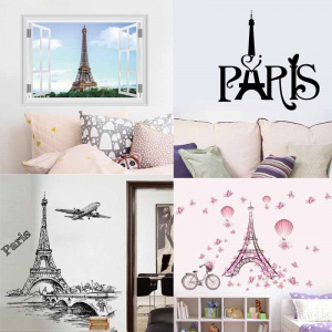 Paris Tower Wall Stickers Living room bedroom Restaurant TV Sofa Background decoration 3d window Wall Decals Home Decor