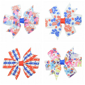 SUPWRF 3.1'' paw Girls Hair Bow With Clip Boutique Printed Ribbon headwear diy wholesale 20 piece T0929