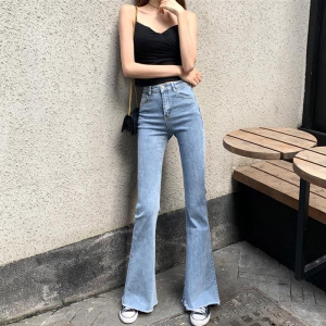Women Jeans Heigh Waist Stretch Flared Pants Korean Fashion Slim Trousers Blue Black Denim Boot Cut Pant S-5XL