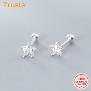 Trustdavis Real 925 Sterling Silver Star CZ Screw Stud Earrings For Women Children Baby Girl Kids Mini Minimalist Jewelry DA1871