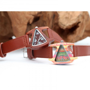 Leather Band Red Sandalwood Triangle Wooden Wristwatches for Women