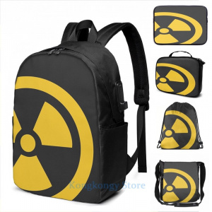 Funny Graphic print Yellow Radioactive USB Charge Backpack men School bags Women bag Travel laptop bag