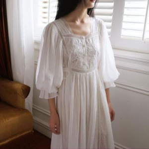 Vintage Embroidered Cotton Nightgowns Women Spring Autumn Princess Sleepwear Lace Peignoir Nightwear Victorian Long Night Dress