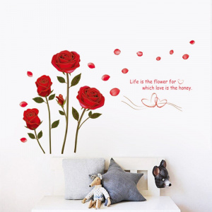 Red Roses Wall Stickers, Self-Adhesive Background Stickers For Decoration