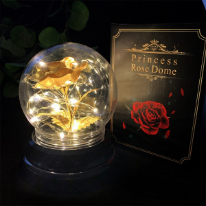 24k Gold Leaf Rose Flower Color Gold Simulation Immortal Flower Glass Cover Christmas Valentine's Day Creative Gift Decoration