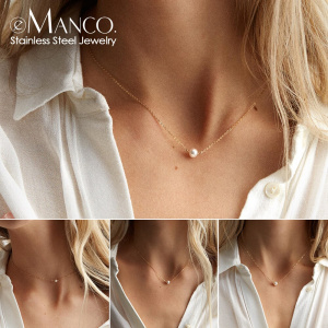 e-Manco stainless steel choker pearl necklaces for women gold layered Chain necklace jewelry