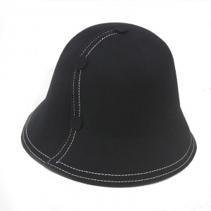 New High Quality Korean Style Vintage Bucket Hat Fedoras Women Hats black Color Pathwork Real wool Cap Top Hat