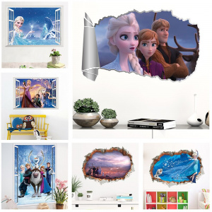 Cartoon Elsa Anna princess wall stickers home decor living room Disney Frozen wall decals pvc mural art diy posters decoration