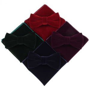 Linbaiway Mens Velvet Bowtie Handkerchief Set for Men Banquet Business Necktie Butterfly Pocket Square Towel Set Custom Logo