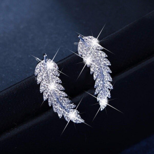 Fashion Feather Stud Earrings for Women Wedding Fine Jewelry Angle Wing CZ Leaves 925 Sterling Silver Earrings Pendientes Gifts