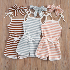 Striped Sleeveless Sling Tops and Shorts Set for Baby Boys and Girls