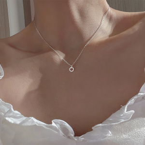 925 Sterling Silver Necklace Flash Diamond Geometric Double Circle Pendant Female Simple Clavicle Chain Wedding Jewelry Gift