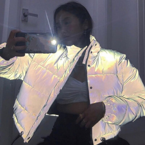 Winter New Reflective Short Coat Thickening Luminous Coat jacket Night Reflective Sports Women's Solid Color Casual Street Wear