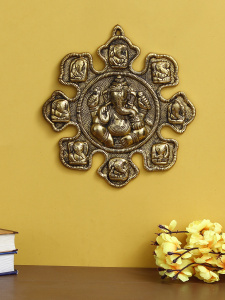9 variants of Lord Ganesha Golden Metal Wall hanging-GLD