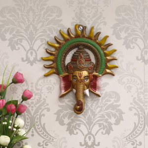 Colorful Lord Ganesha with Sun Decorative Metal Wall Hanging-CLR