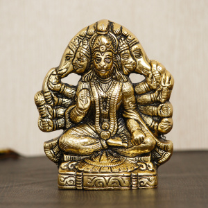 Golden Panch Mukhi Hanuman Metal Decorative Showpiece