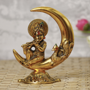 Golden Lord Krishna Idol Metal Decorative Showpiece