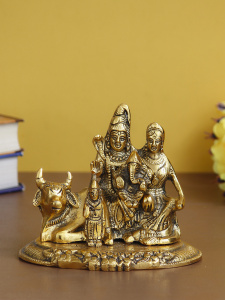 Shiva Parvati Idol with Nandi Metal Decorative Figurine