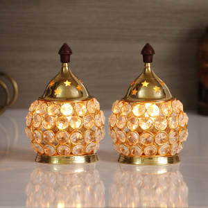 Set of 2 Crystal and Brass Akhand Diya