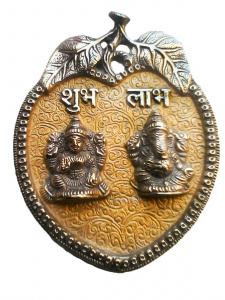Shubh Labh Metal Wall Hanging of Laxmi-Ganesha
