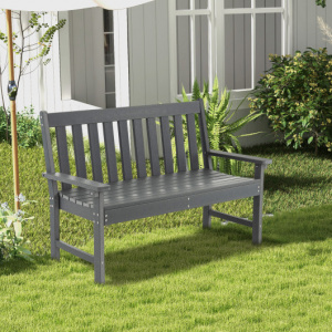52 Inch All-Weather HDPE Outdoor Bench with Backrest and Armrests-Gray