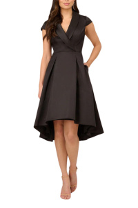 Adrianna Papell Cap Sleeve Midi Box Pleat High-Low Mikado Dress