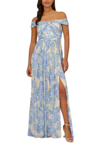 Adrianna Papell Off the Shoulder Chiffon Gown