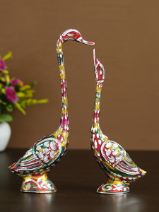 10.5 Inch Colorful Kissing Swan Couple Handcrafted Decorative Figurine-CLR