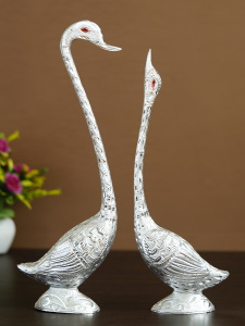 10.5 Inch Golden Kissing Swan Couple Handcrafted Decorative Figurine-SIL