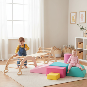 7-in-1 Pikler Triangle Set with Foam Blocks for Toddlers Indoor Playground - Additional Image