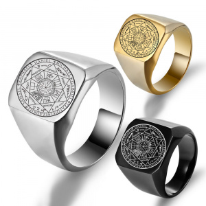 The Seals of The Seven Archangels Rings Protection Amulet Seal Solomon Kabbalah Mens Womens Stainless Steel Polished Band Gifts