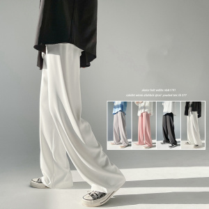2022 spring and summer new men's thin section ice silk pants Korean version loose casual straight trousers couple pants