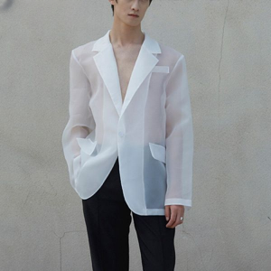 Fashion Men Mesh Blazers Transparent Lapel Long Sleeve Sexy Casual Coats 2021 One Button Streetwear Party Men Suit S-5XL INCERUN