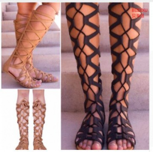 Roman Gladiator Bandage Sandals Women Knee High flat sandalias botas femininas Women Shoes Girls hollow Ankle Boot hjm7