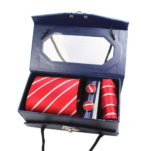 Men's Luxury 8cm Tie Set Gift Box with Handkerchief, Cufflinks, And Silk Jacquard Woven Tie