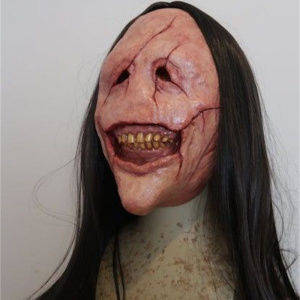 2022 New Halloween Horror Long Hair Devil Red Face Devil Mask Toothless Devil Latex Long Hair Mask Halloween Costume