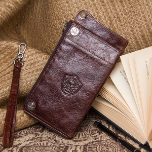 Casual 100% Genuine Leather Men Wallet Card Holder Male Purses With Phone Bag Long Design Clutch Wallets With Coin Pocket New