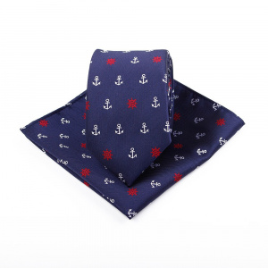 Brand New Luxury Blue Jacquard Weave Tie Set 6.5 cm Anchor Necktie Gravata Pocket Square Handkerchief Bowtie  Suit for Wedding